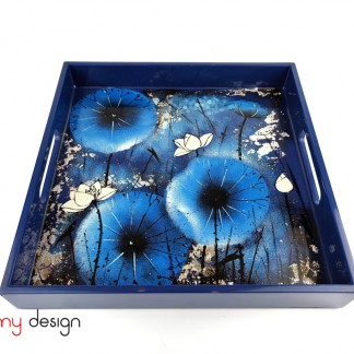 Square lacquer tray hand-painted with water lily 27 cm